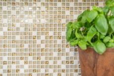 Hand-painted mosaic tile Tile backsplash Translucent white gold Glass mosaic Crystal stone white matt gold MOS92-1201_m
