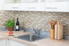 Hand-painted mosaic tile Tile backsplash Translucent white gold rods Glass mosaic Crystal stone white matt gold MOS87-1202_m