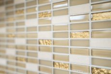 Hand-painted mosaic tile Tile backsplash Translucent white gold rods Glass mosaic Crystal stone white matt gold MOS87-1202_m