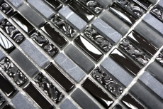 Hand-painted mosaic tile Tile backsplash Translucent gray rods Glass mosaic Crystal stone gray matt black MOS87-1403_m