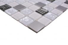 Hand pattern mosaic tile Tile mirror self-adhesive Translucent stainless steel white Glass mosaic Crystal steel white Glass MOS200-4CM24_m