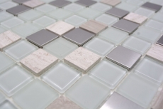 Hand pattern mosaic tile Tile mirror self-adhesive Translucent stone Stainless steel white Glass mosaic Crystal stone Steel white Glass MOS200-4CM32_m
