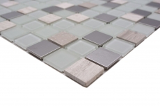 Hand pattern mosaic tile Tile mirror self-adhesive Translucent stone Stainless steel white Glass mosaic Crystal stone Steel white Glass MOS200-4CM32_m