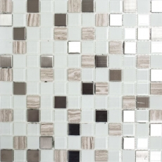 Hand pattern mosaic tile Tile mirror self-adhesive Translucent stone Stainless steel white Glass mosaic Crystal stone Steel white Glass MOS200-4CM32_m