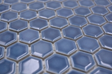 Hand-patterned ceramic mosaic hexagon blue-green glossy mosaic tile wall tile backsplash kitchen bathroom MOS11H-0405_m