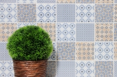 Retro vintage mosaic backsplash kitchen backsplash white blue orange gray MOS22B-1404_f | 10 mosaic mats