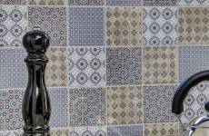Retro vintage mosaic backsplash kitchen backsplash white blue orange gray MOS22B-1404_f | 10 mosaic mats