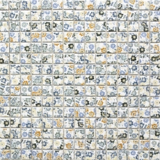 Mosaic tiles retro vintage ceramic white colorful flowers tile mirror wall MOS18C-1401_f | 10 mosaic mats