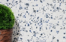 Mosaic tiles retro vintage ceramic white blue flower kitchen splashback MOS18D-1404_f | 10 mosaic mats
