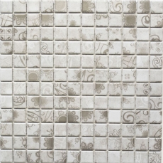 Mosaic tiles retro vintage ceramic mosaic gray khaki tile backsplash kitchen backsplash MOS18D-1402_f | 10 mosaic mats