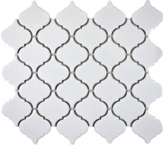 Retro vintage mosaic tiles ceramic Florentine white glossy kitchen splashback MOS13-1WG_f | 10 mosaic mats