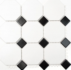 Mosaic tiles ceramic octagonal white matt black glossy tile backsplash MOSOcta-190_f | 10 mosaic mats