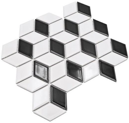 Mosaic tiles ceramic 3D cube white black glossy wall tiles bathroom tile MOS13-OV01_f | 10 mosaic mats