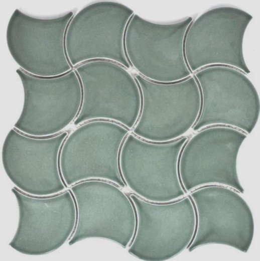 Mosaic tile ceramic fan petrol glossy wave wall tile bathroom tile MOS13-FSW18_f | 10 mosaic mats