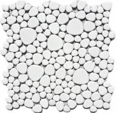 Pebble mosaic Pebbles ceramic white glossy shower tray tile backsplash MOS12-0102_f | 10 mosaic mats