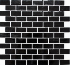 Mosaic tile ceramic brick black glossy kitchen splashback MOS24-4BG_f
