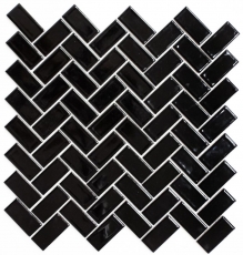 Mosaic tile ceramic herringbone black glossy mosaic tile backsplash MOS24-CHB6BG_f