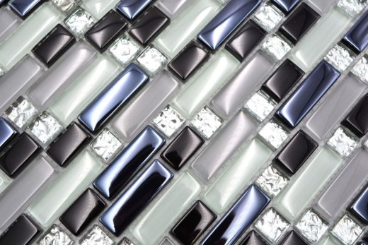 Mosaic tile Translucent white gray black composite glass mosaic Crystal EP white gray black MOS87-IL007_f | 10 mosaic mats