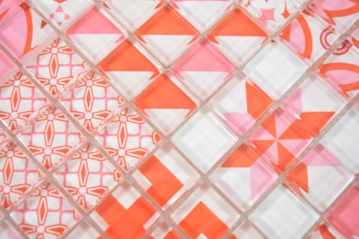 Retro vintage mosaic tile translucent red glass mosaic Crystal Design red MOS88-Retro-37_f | 10 mosaic mats