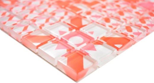 Retro vintage mosaic tile translucent red glass mosaic Crystal Design red MOS88-Retro-37_f | 10 mosaic mats