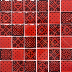 Retro vintage mosaic tile kitchen splashback translucent red glass mosaic crystal look red MOS78B-0902_f | 10 mosaic mats