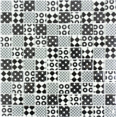 Retro vintage mosaic tile Translucent white glass mosaic Crystal optics black MOS88-8OP5_f | 10 mosaic mats