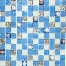 Mosaic tile Translucent blue Glass mosaic Crystal shell blue MOS82B-0104_f | 10 mosaic mats
