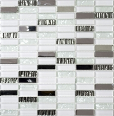 Mosaic tile Translucent stainless steel white rods Glass mosaic Crystal steel white glass MOS87-0102_f | 10 mosaic mats