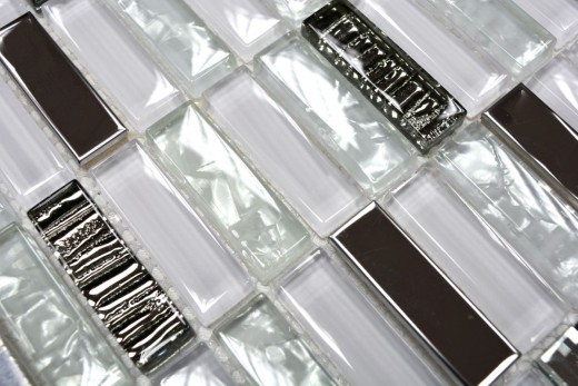 Mosaic tile Translucent stainless steel white rods Glass mosaic Crystal steel white glass MOS87-0102_f | 10 mosaic mats