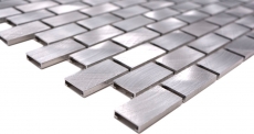 Mosaic splashback aluminum silver brick tile backsplash kitchen MOS48-0204_f