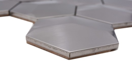 Mosaic splashback stainless steel silver hexagon 3D brushed steel tiled splashback kitchen MOS129-HXM20SD_f