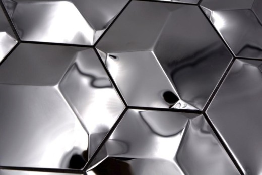 Mosaic back panel stainless steel silver hexagon 3D steel glossy MOS129-HXM10SG_f