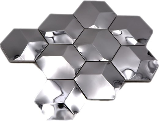 Mosaic back panel stainless steel silver hexagon 3D steel glossy MOS129-HXM10SG_f