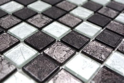Mosaic rear wall black glass mosaic silver black structure MOS126-1703_f
