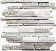 Mosaic tile quartzite natural stone aluminum silver gray light beige composite tile backsplash MOS49-XSA535_f