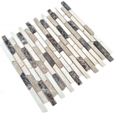 Mosaic tile Marble natural stone beige brown Brick Castanao Biancone MOS40-0195_f
