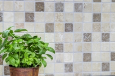 Mosaic tile backsplash travertine natural stone beige brown Chiaro + Noche travertine MOS43-1216_f