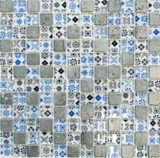 Mosaic tile Translucent blue black Glass mosaic Crystal Resin optic blue black silver MOS83-CB07_f