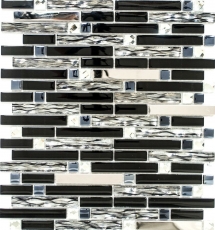 Mosaic tiles stainless steel black composite glass mosaic steel MOS86-0302_f
