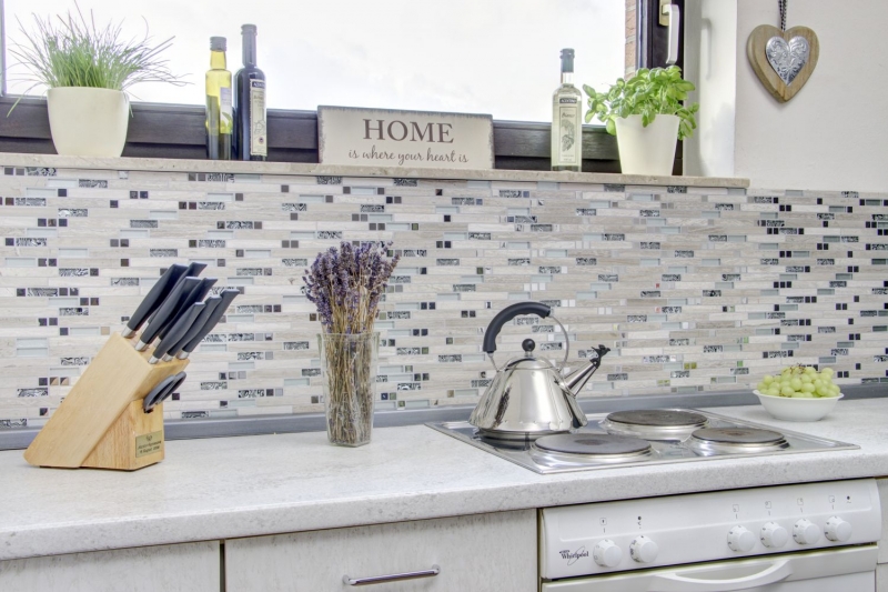 Mosaic tile translucent stainless steel white wood composite glass mosaic Crystal stone steel wood white MOS86-0108_f