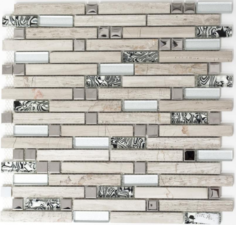 Mosaic tile translucent stainless steel white wood composite glass mosaic Crystal stone steel wood white MOS86-0108_f