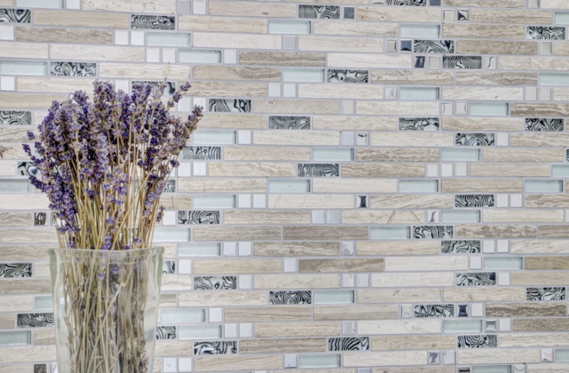 Mosaic tile translucent stainless steel white wood composite glass mosaic Crystal stone steel wood white MOS86-0108_f