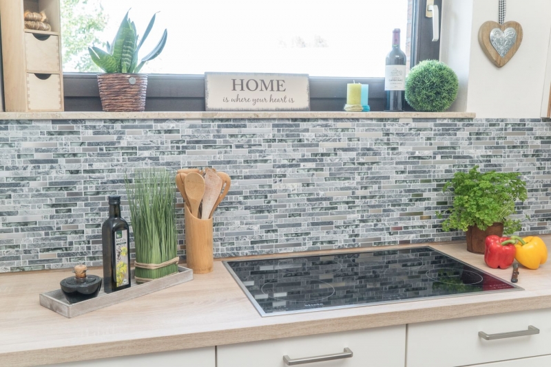 Mosaic tile translucent stainless steel gray composite glass mosaic Crystal stone steel gray MOS87-MV778_f