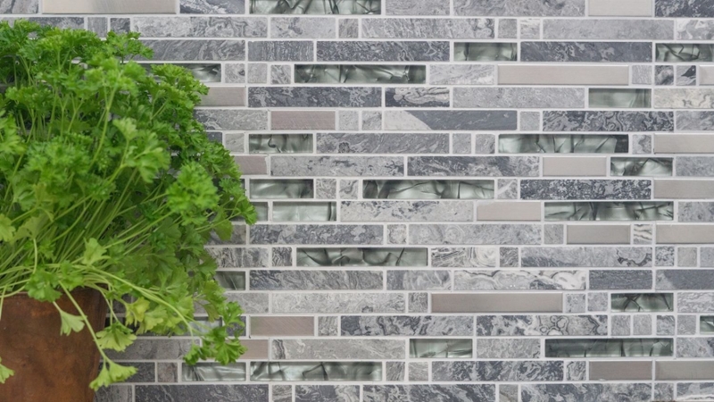 Mosaic tile translucent stainless steel gray composite glass mosaic Crystal stone steel gray MOS87-MV778_f