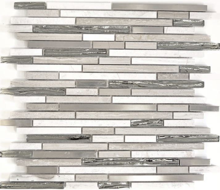 Mosaic tile translucent stainless steel white wood composite glass mosaic Crystal stone steel wood white MOS86-SV85_f