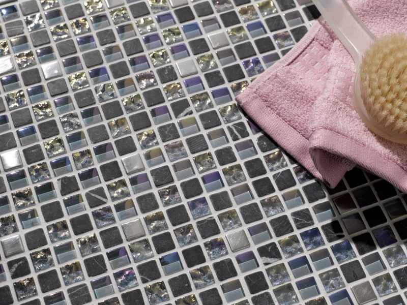 Mosaic tile Translucent stainless steel gray Glass mosaic Crystal stone Steel gray MOS92-0206_f