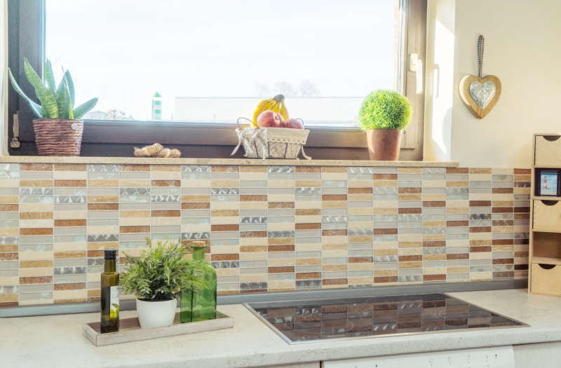 Mosaic tile translucent stainless steel beige rectangle glass mosaic Crystal stone steel beige MOS87-52X_f