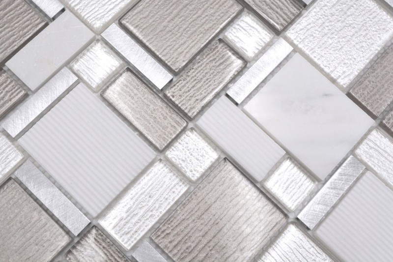 Mosaic tiles aluminum like light beige combination glass mosaic stone aluminum white and beige MOS49-FK01_f