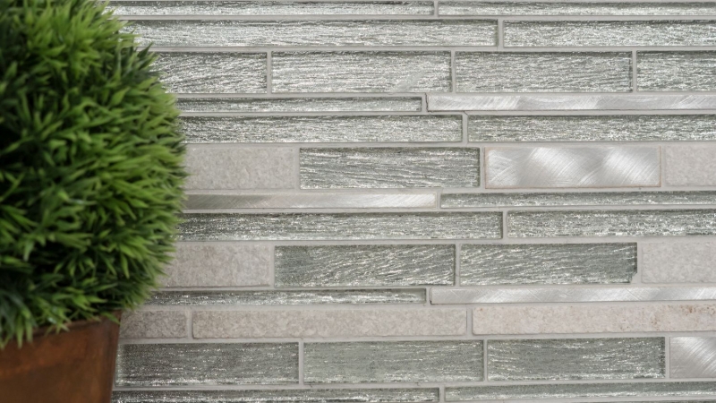 Mosaic tile kitchen splashback translucent aluminum white silver black composite glass mosaic Crystal stone aluminum white silver MOS49-GV64_f