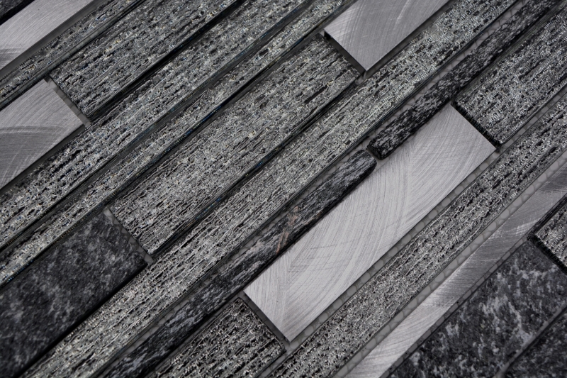 Mosaic tile kitchen splashback translucent aluminum black composite glass mosaic Crystal stone aluminum black MOS49-GV84_f